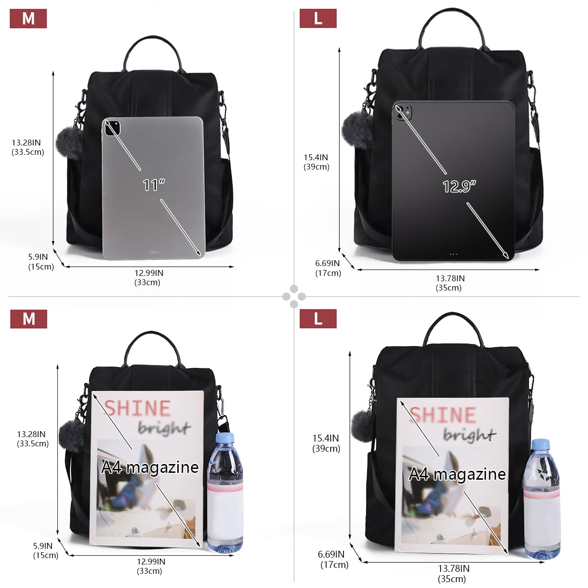 PINCNEL Women Backpack Purse Waterproof Nylon Anti-theft Rucksack Lightweight Shoulder Bag