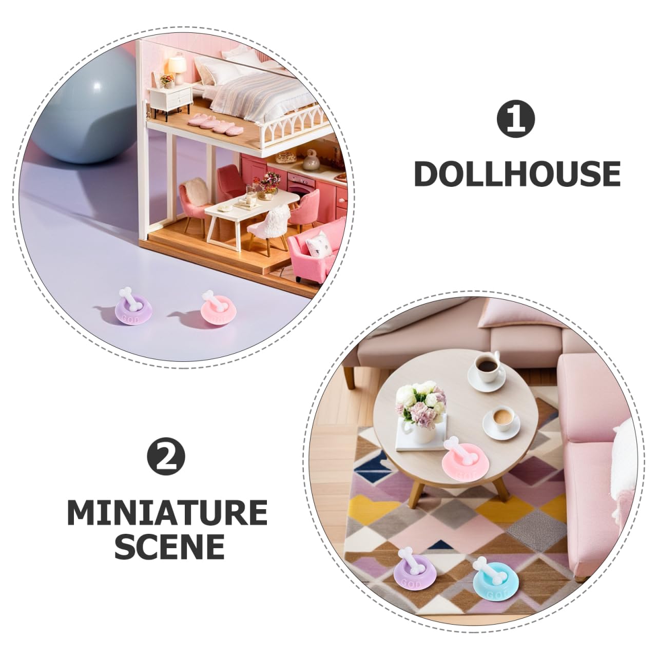 BESTonZON Miniature Dog Bowls Set 8 Pcs Realistic Dollhouse Pet Supplies 0.9 Inch Small Scale Dog Food Dishes for Doll Accessories and Garden Scene Decoration