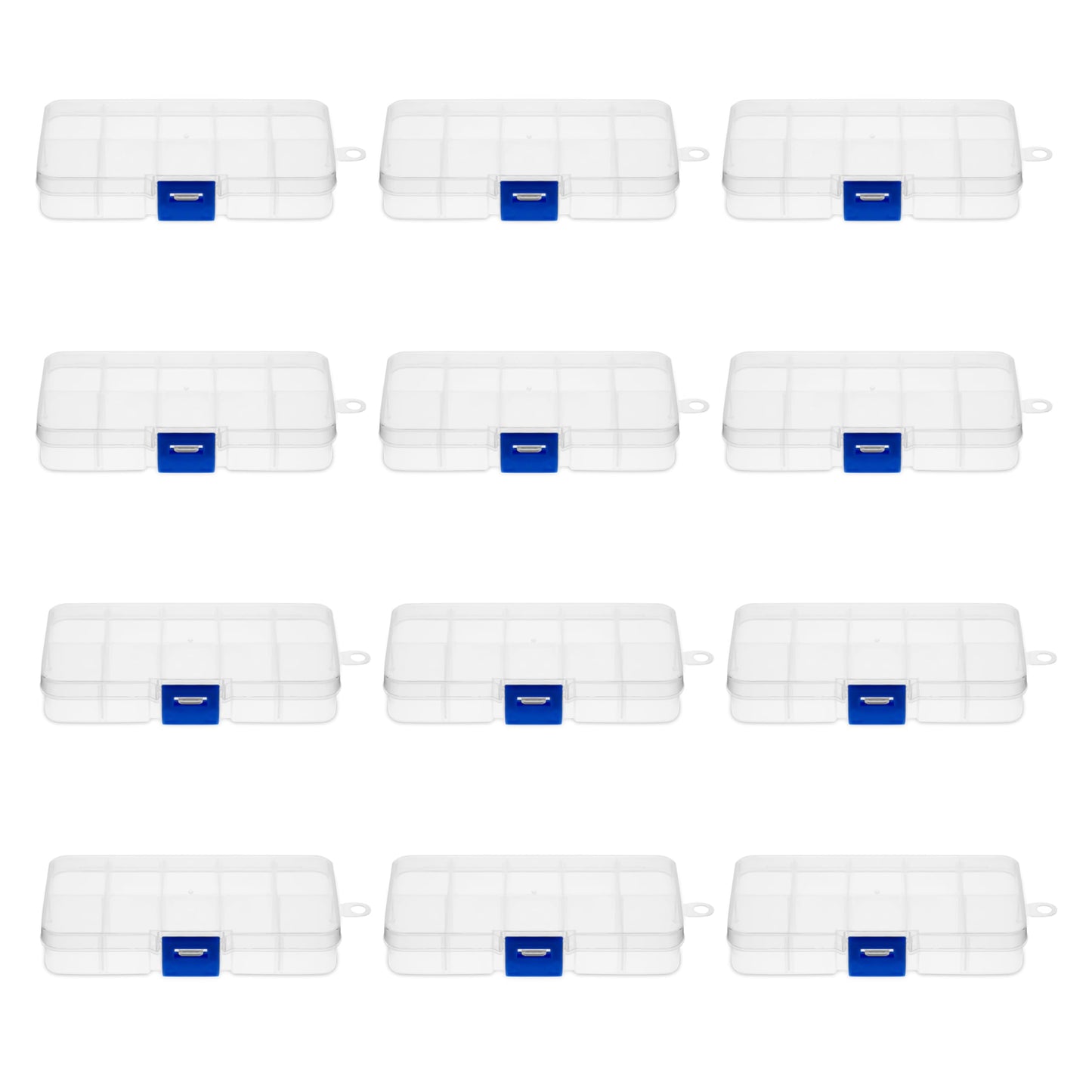 Juvale 12-Pack Mini Tackle Box Organizer - Clear Plastic, 5 x 2.6 x 0.8 In - Customizable Dividers for Screw & Bead Storage - Craft & Earring Storage Containers