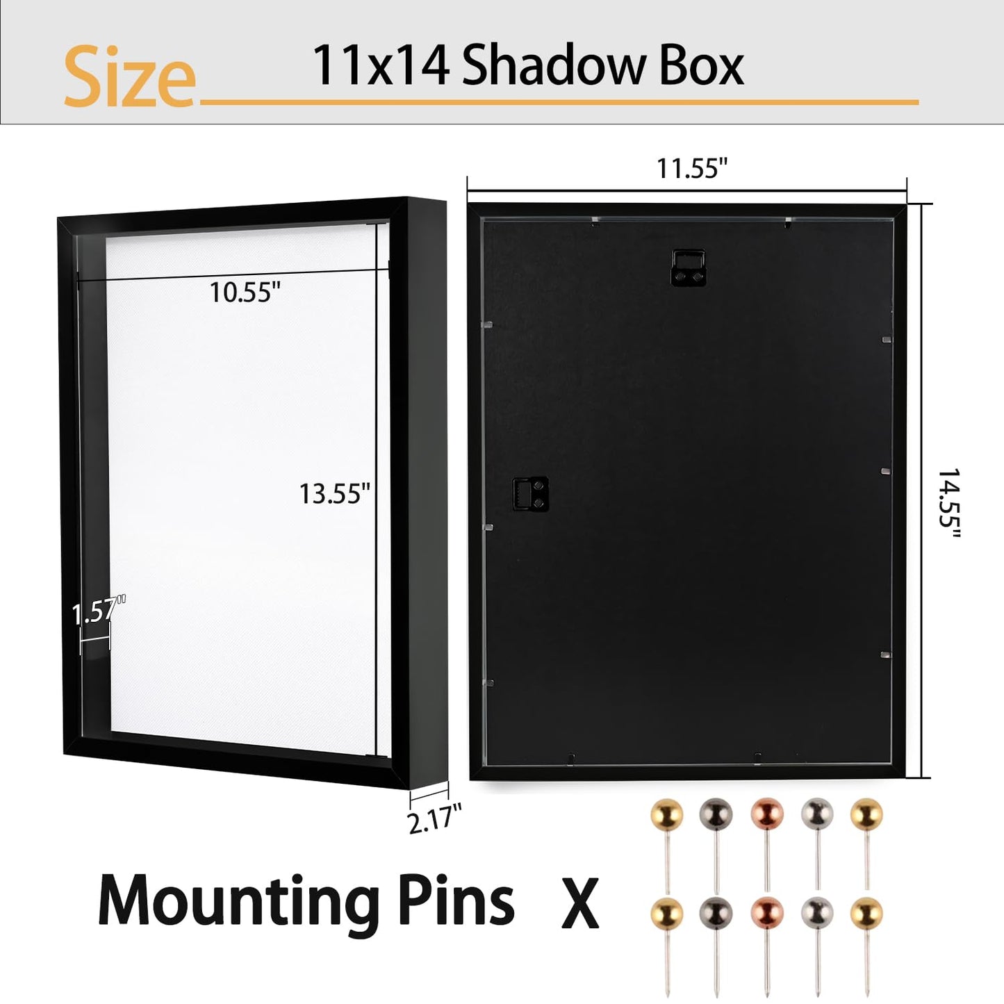 12x16 Large Shadow Box Frame | Soft Linen Back & Push Pins Included, Polystyrene Glass Memory Display Case for Flowers, Tickets & Cherished 3D Items, Black