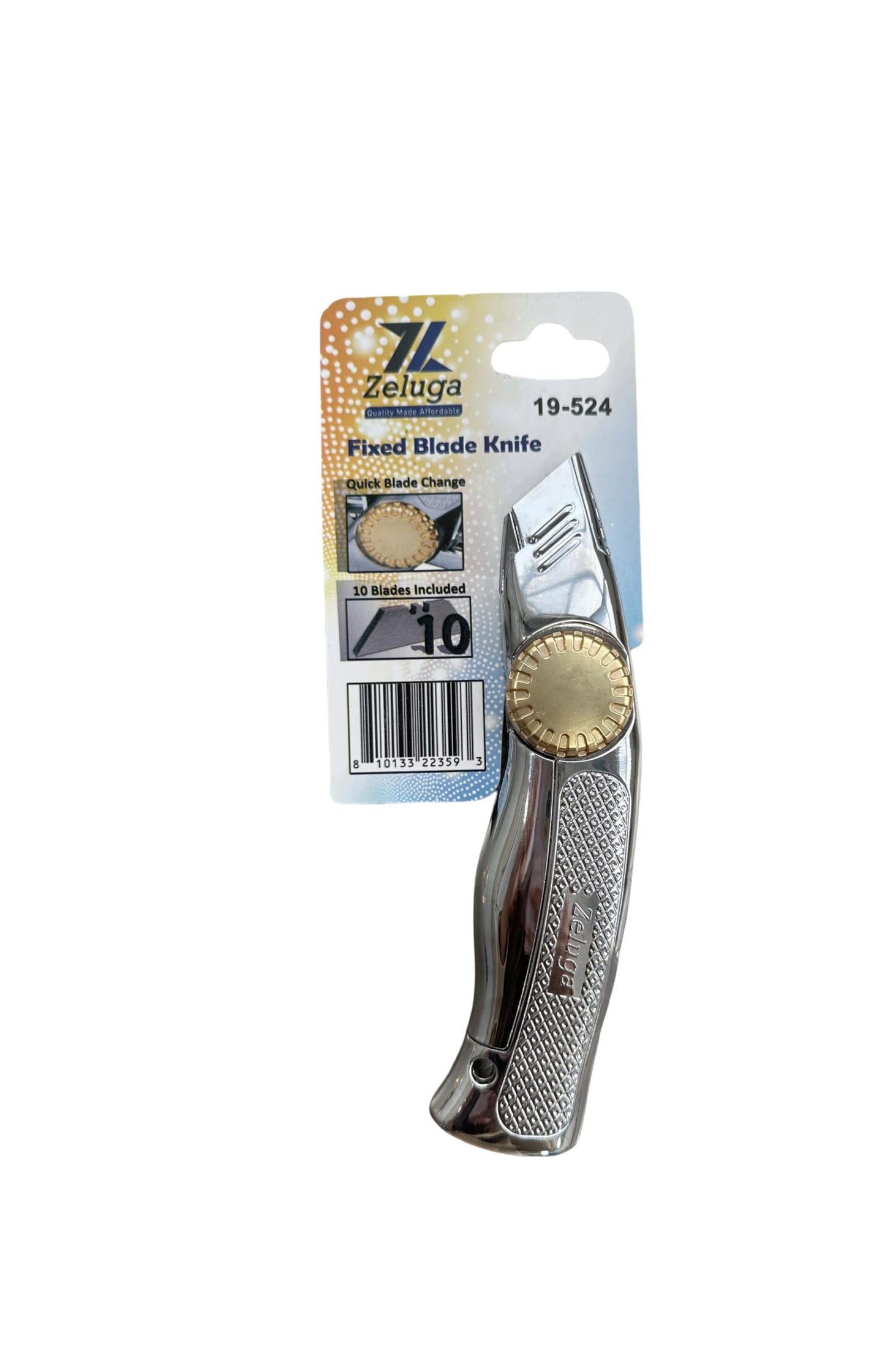 Zeluga 19-524 Fixed Blade Utility Knife with Die Cast Aluminium Housing, Quick Blade Change, 10 Blades Included