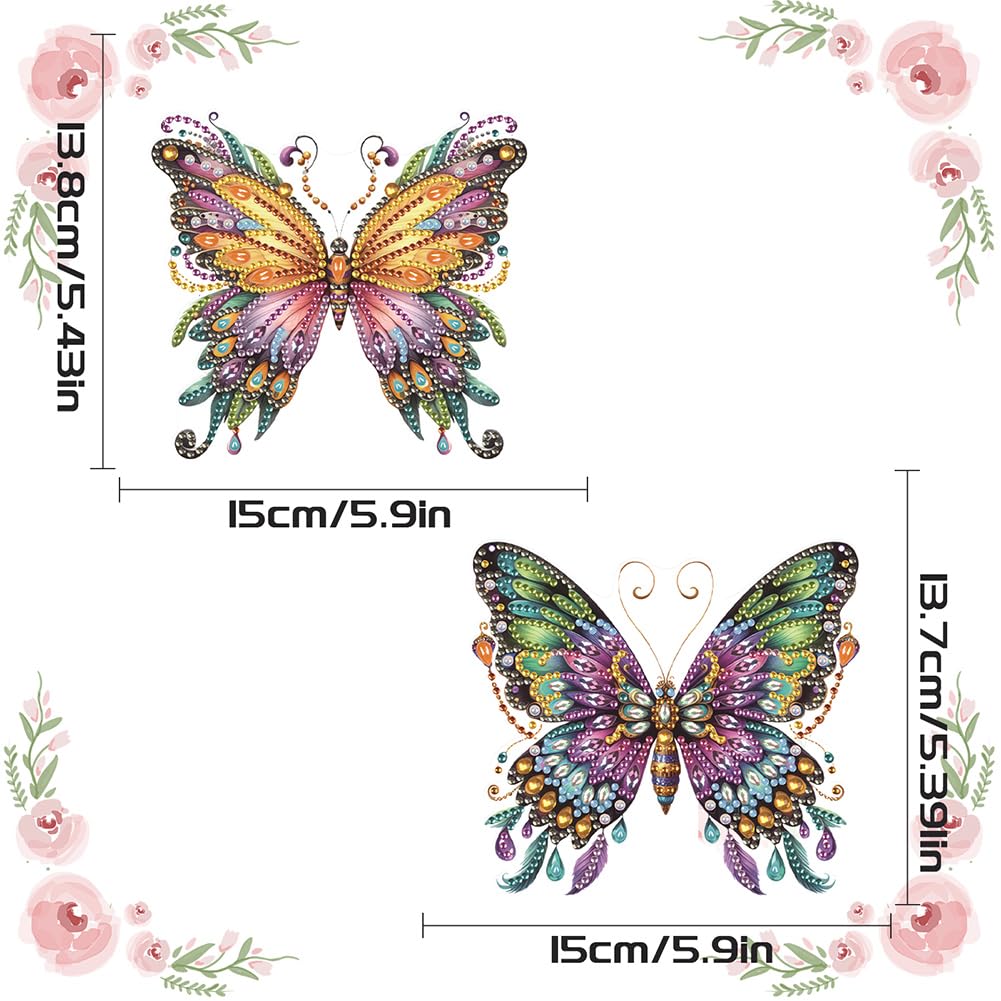 POETRYDRAW 2 Pcs DIY Hanging Diamond Art Pendant Kit Butterfly, Special Crystal Acrylic Diamonds Painting Ornament for Adults, 5D Diamond Art Suncatchers Gem Painting Box Kit