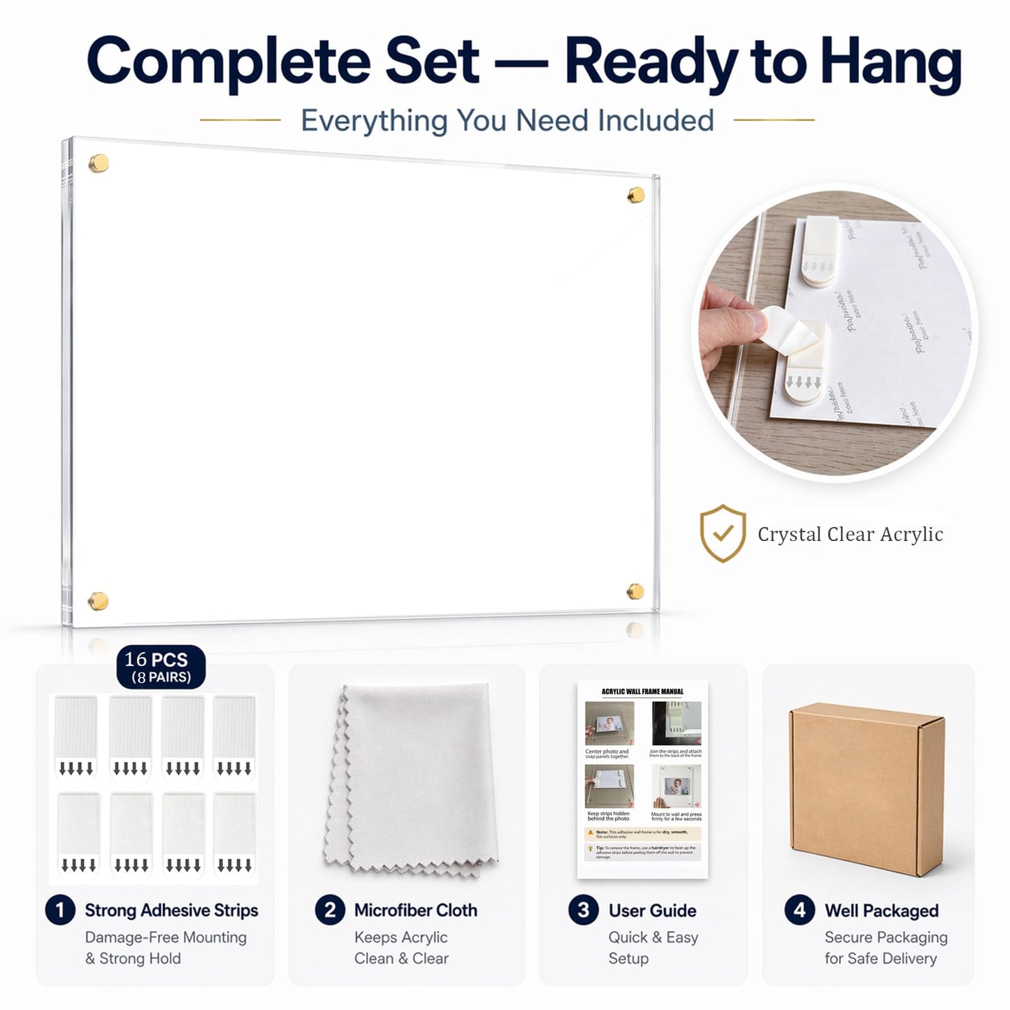 BEEJIBO 3 Pack 8.5x11 Diploma Frame for Walls – Clear Acrylic Certificate Frames with Magnetic, Self-Adhesive No-Drill Wall Mount Picture Frame for Documents, Artwork & Photos