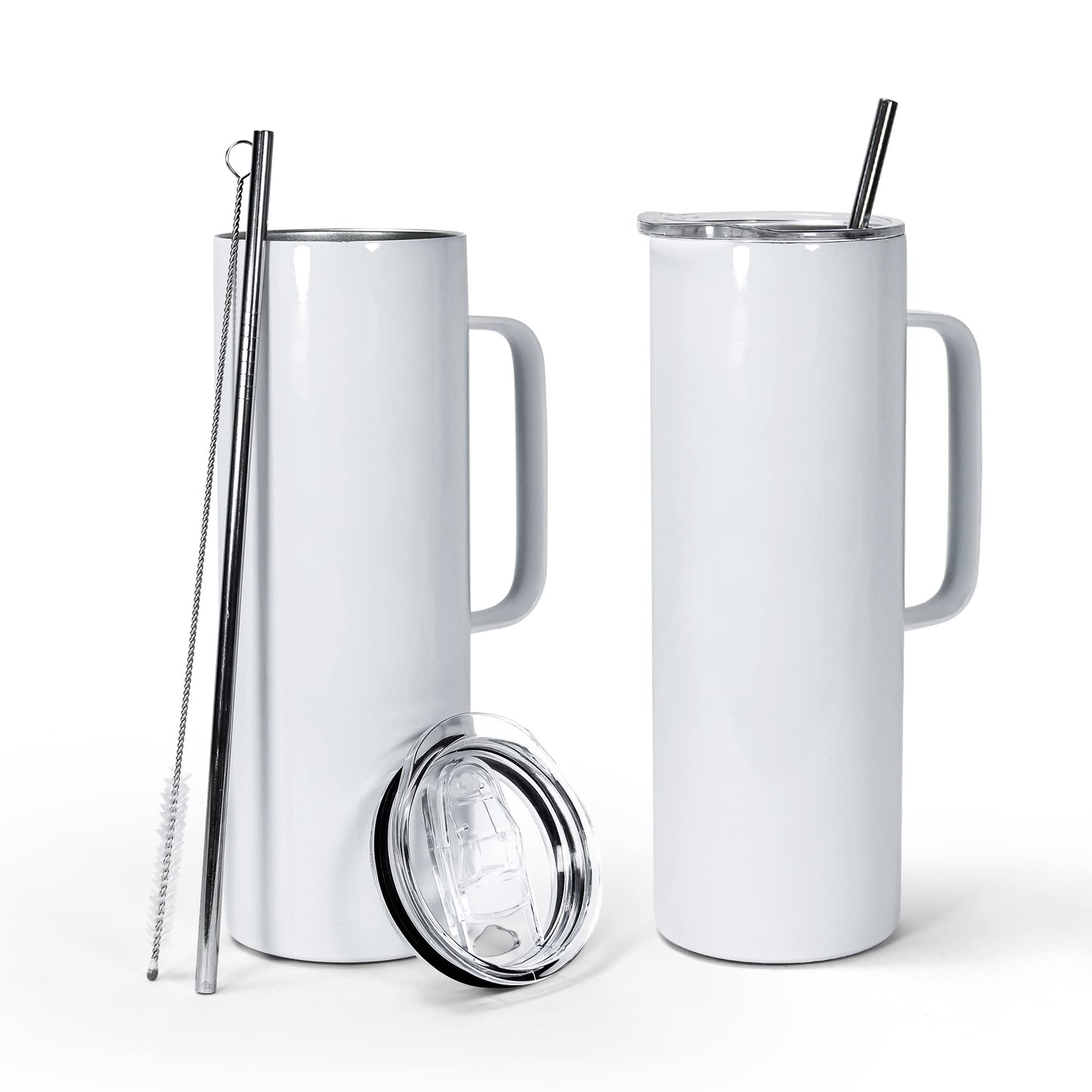 AGH 30oz Sublimation Straight Skinny Tumblers with Handle, 4 Pack Stainless Steel Coffee Mug with Handle, Insulated Tumblers with Lid & Straw, Portable Travel Tumblers for Coffee & Juice.