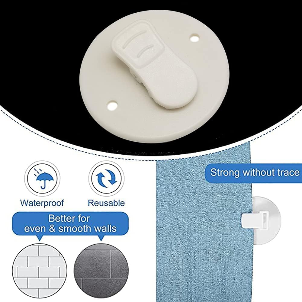 YICBOR 4pcs Shower Curtain Clips, ABS Material Windproof Splash Guard, Self Adhesive for Easy Installation