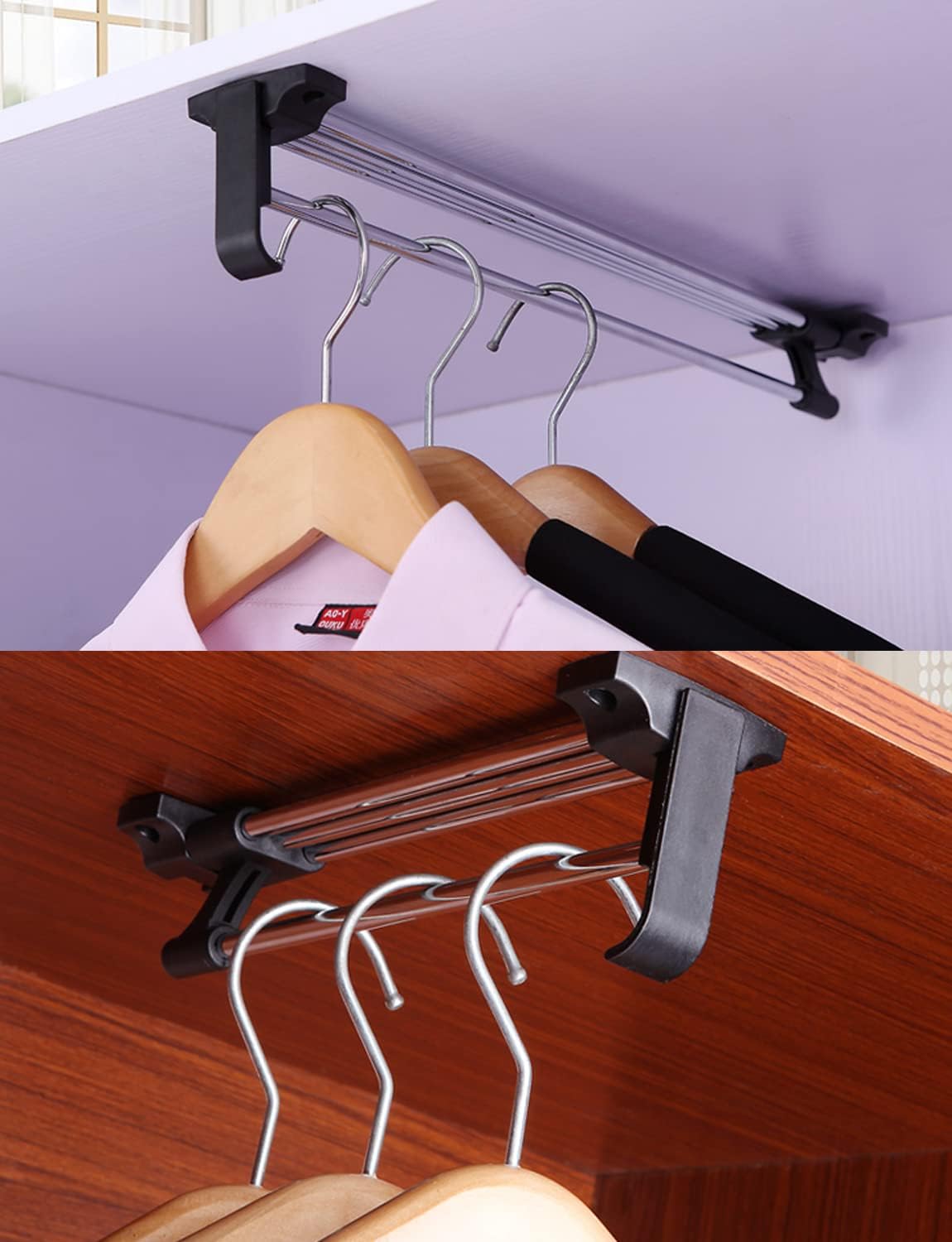 Autuwintor Adjustable 12 Inch Pull Out Valet Closet Rod with Screws, Cold Rolled Steel Black Silver, 1pcs
