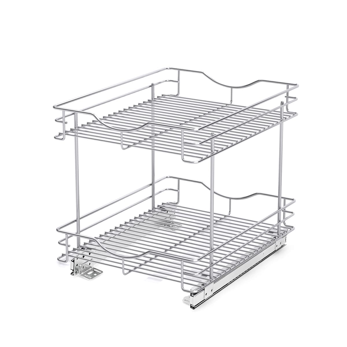 Fulgente Chrome Finish Pull Out Drawer Cabinet Organizer, Professional Wire Frame 2 Tier Heavy Duty Slide Out Kitchen Cabinet Storage Shelves, Sliding Drawer for Cabinet 11"W x 21"D