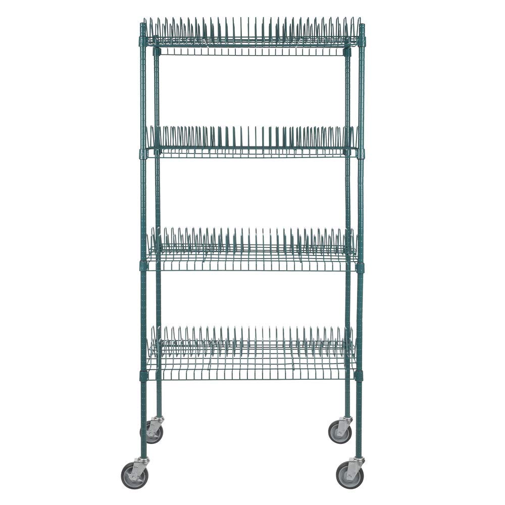 24" x 36" Green Epoxy Drying Rack 4-Shelf Kit with 64" Posts and Casters - 1 1/4" Slots. Perfect for Home , Garage, Indoor, Outdoor, Restaurant, School, Business, Bookshelf, Backyard, Office, Rack.