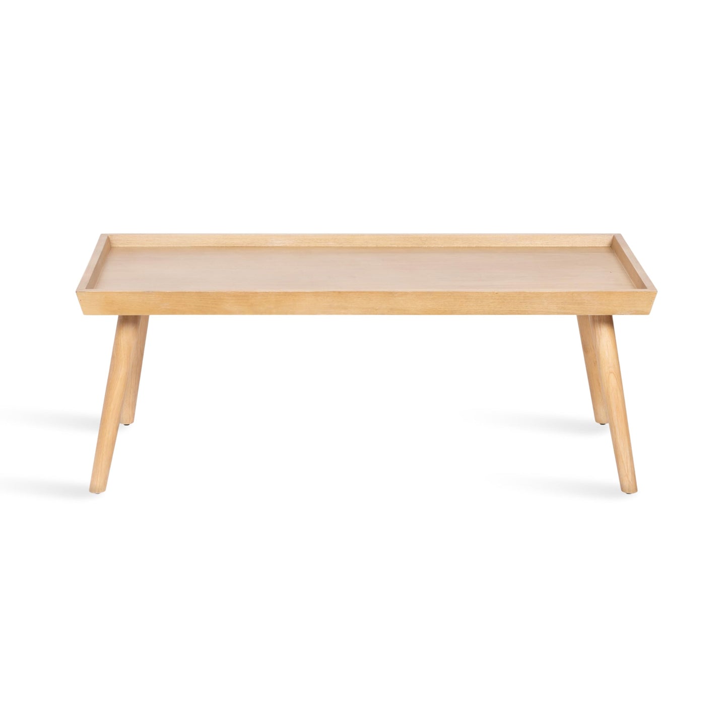 Kate and Laurel Eastmont Rectangle Wood Coffee Table; 46 x 22 x 17; Light Natural; Large Mid-Century Wooden Living Room Table with Stylish Tapered Legs and Adjustable Feet