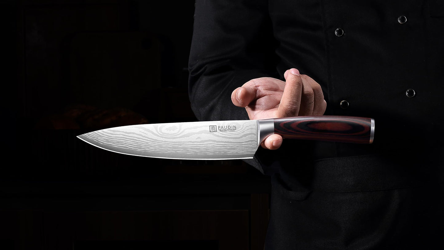PAUDIN Chef Knife, 8 Inch High Carbon Stainless Steel Sharp Kitchen Knife with Ergonomic Handle, Gift Box for Family & Restaurant