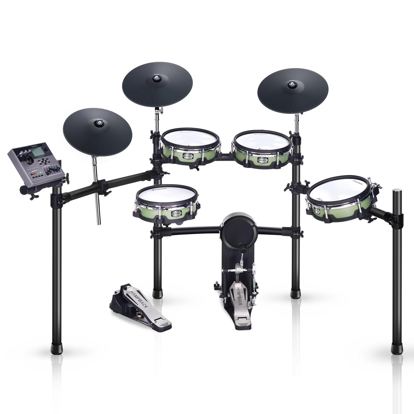 HAMPBACK ACE-510 Electric Drum Set with 10'' Drum Pads, 12'' Full Silicone Cymbals with Choke, Restore Authentic Drum Sound and Percussive Feel, Bluetooth Connection, Suitable for Professional Player