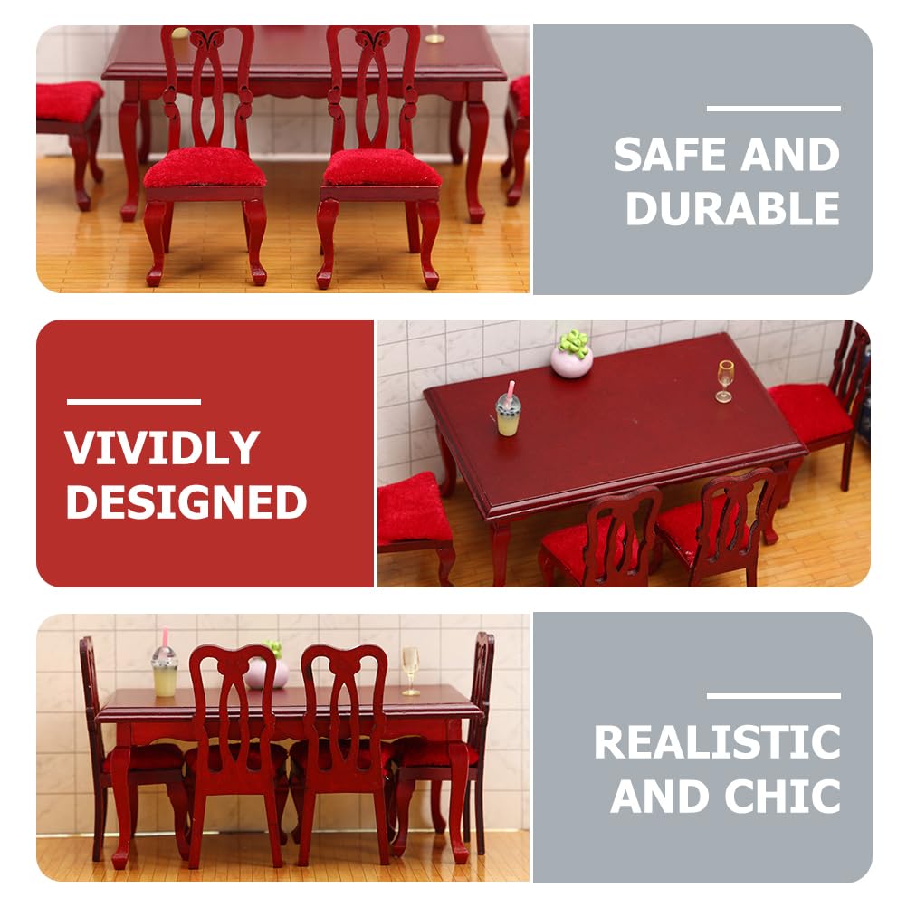 NUOBESTY 5-piece Miniature Tables and Chairs Set 1/12 Scale Dollhouse Dining Room Furniture for Decoration
