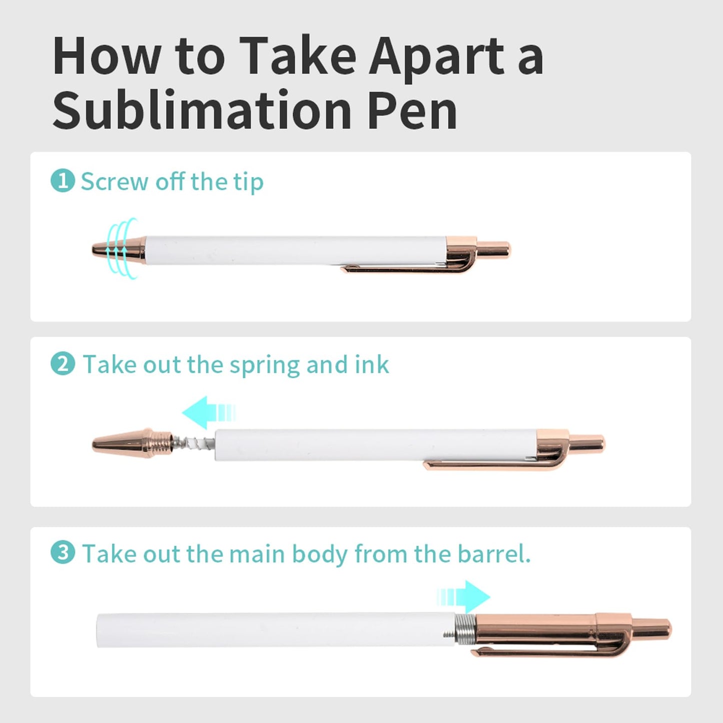 PYD Life 20 Pack Sublimation Pens Blanks White Aluminum Ballpoint Pens with Rose Gold Clip and Come with 25 Pieces Shrink Wrap Films,DIY Personalized Pen for Office School Stationery Supplies