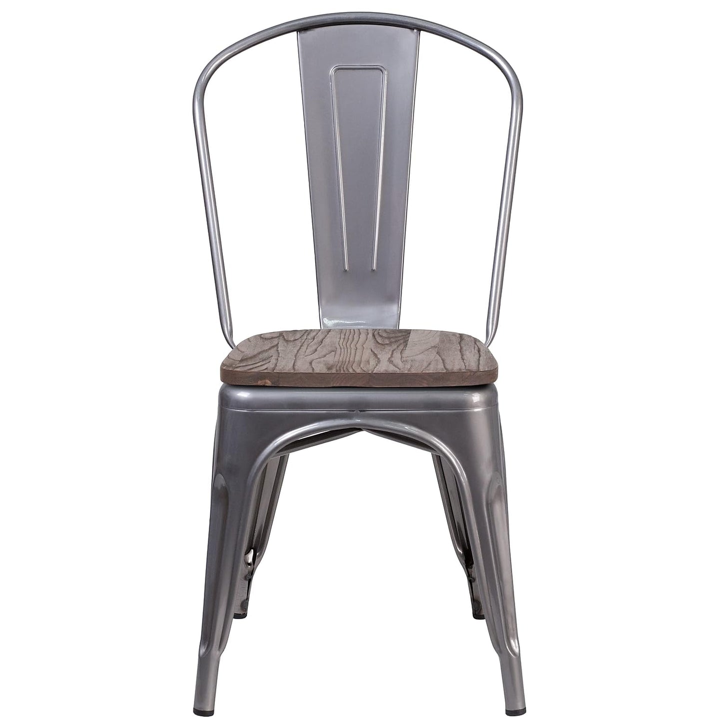 Flash Furniture Lincoln 4 Pack Clear Coated Metal Stackable Chair with Wood Seat