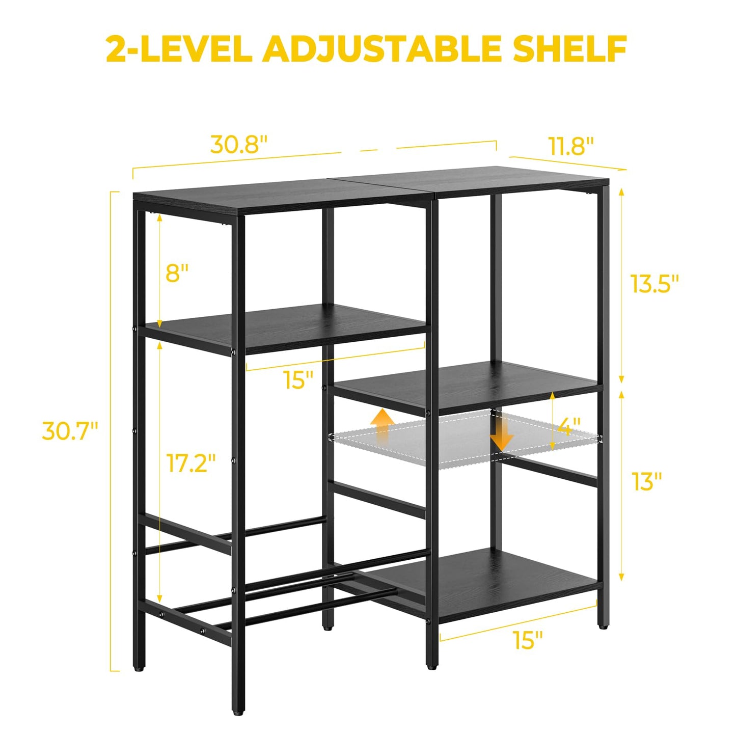 Nidouillet Record Player Stand with LED Light, Turntable Stand with Vinyl Storage for 300+ Albums, 3-Tier Media Cabinet with V-Shaped Holder & Adjustable Shelf, for Living Room & Bedroom
