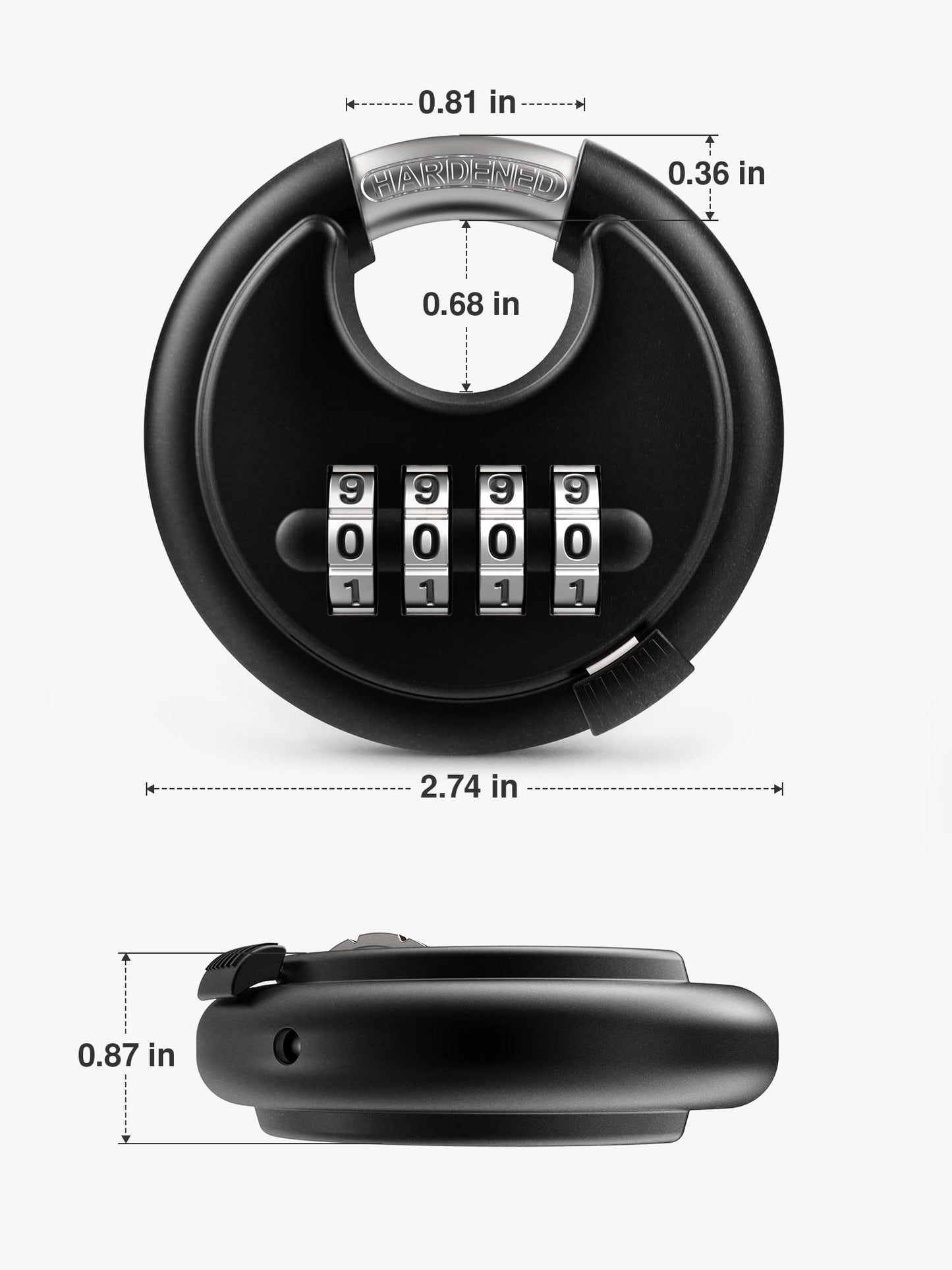 Puroma Combination Lock, 4 Digit Disc Padlock with Hardened Steel Shackle, Keyless Heavy Duty Combo Lock for Outdoor Sheds Fence, Gate Hasps, Storage Unit, School Gym Locker (2 Pack, Black)