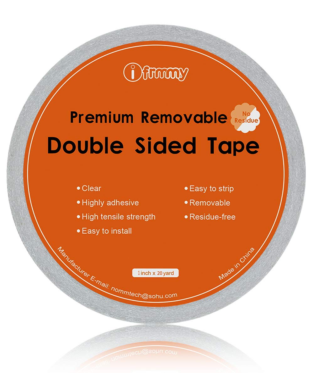 i frmmy Removable Clear Double Sided Sticky Tape- No Residue, Perfect for Gift Wrap, Woodworking- 1 inches x 20 Yards (2 Rolls)