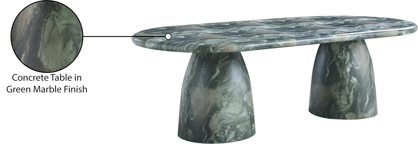 Meridian Furniture 708Green-T Cosenza Collection Art Deco 96" Indoor/Outdoor Concrete Dining Table with Green Marble Finish, 96" W x 44.5" D x 30" H