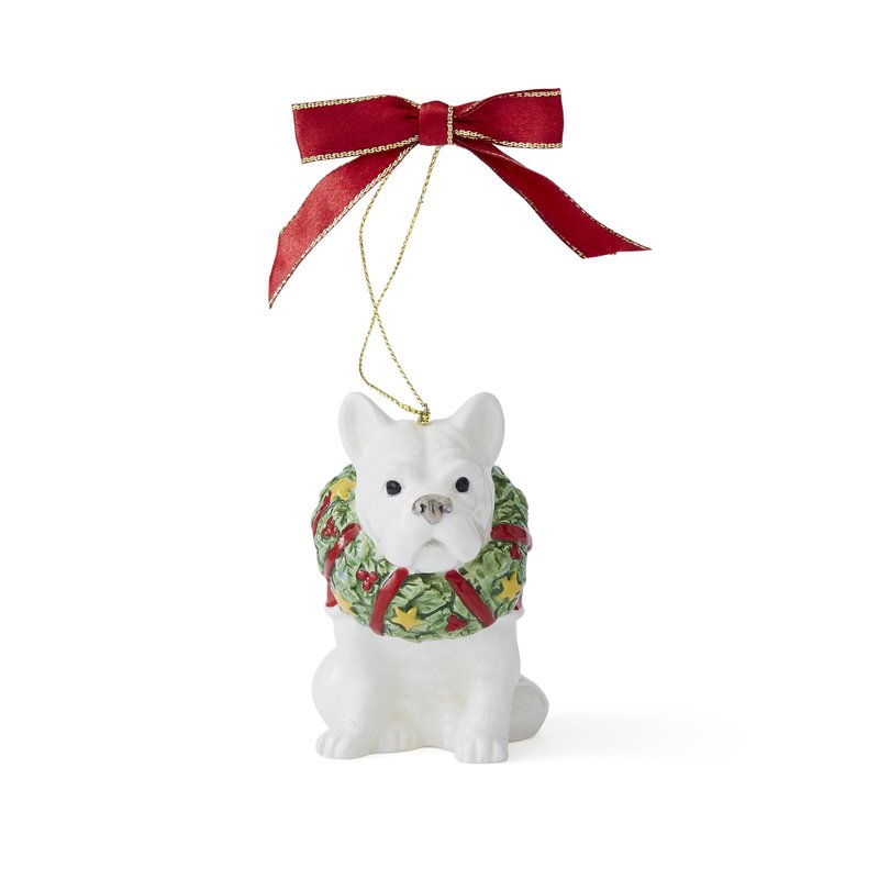 Spode Christmas Tree French Bulldog Ornament, Festive Tree Decoration for Holiday Celebrations with Ribbon Bow for Hanging, Beautiful Seasonal Accent & Classic Home Holiday Décor