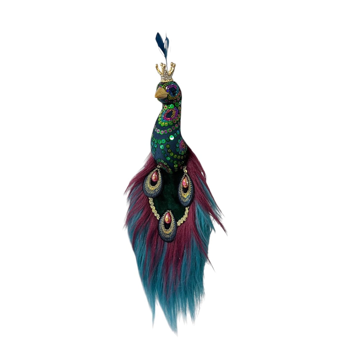 10-Inch Hanging Peacock Head Ornament – Handcrafted Teal & Gold Bird Decoration – Small Holiday Wall or Ceiling Accent – December Diamonds