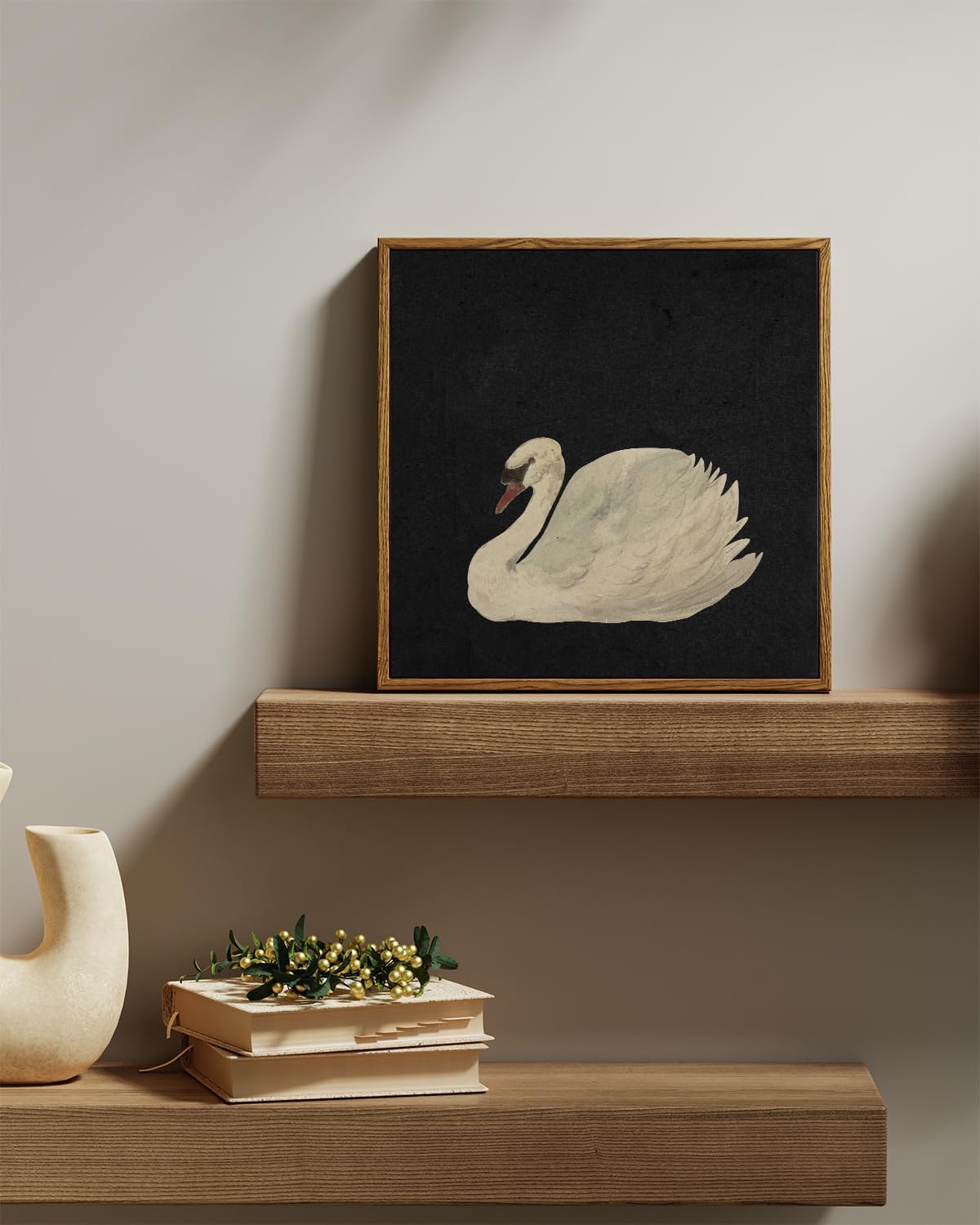 InSimSea Framed Canvas Wall Art, Swan Painting Pictures for Rustic Bathroom, Farmhouse Living Room Decor