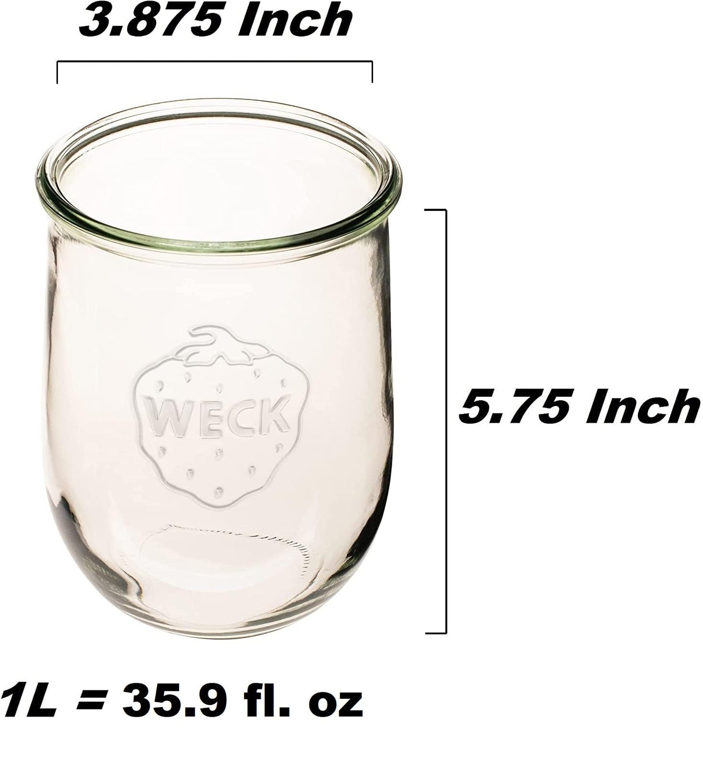 WECK - Sour Dough Starter Jars - Classic Glass Jars for Sourdough with Glass Lid - Tulip Jar with Wide Mouth 1 Liter Includes Cork Lid & Keep Fresh Cover (2 Pack)