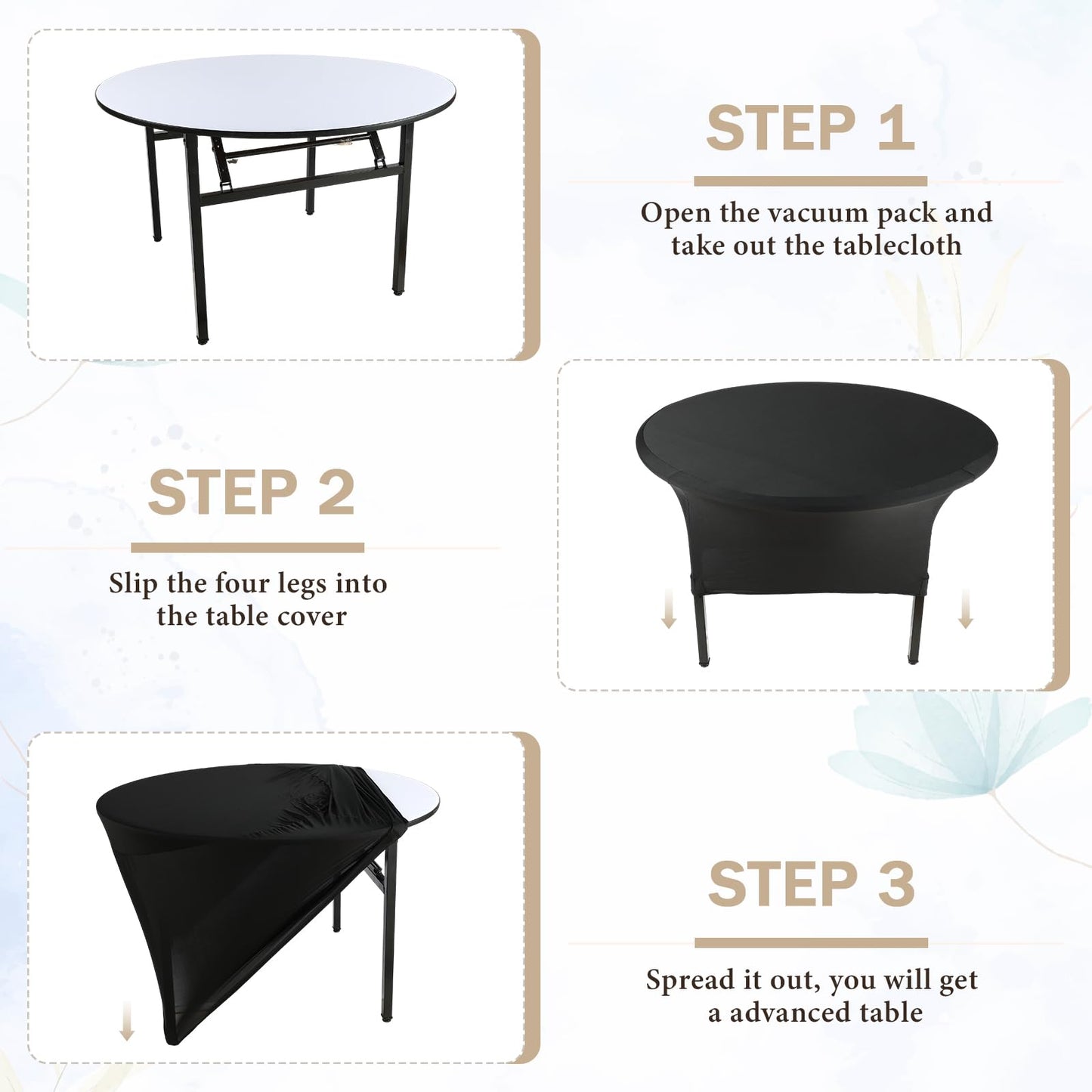 Preboun 8 Pack 72 Inch/ 6 FT Spandex Round Tablecloth Fitted Stretch Tablecloth Elastic Table Cover for Wedding Party Restaurant Banquet Cocktail and Halloween(Black)