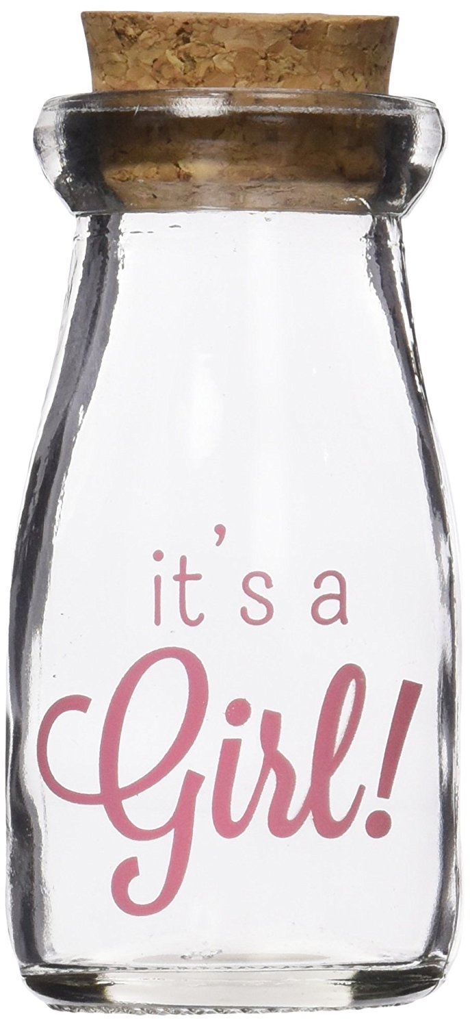 Kate Aspen 12 Piece Vintage Milk Favor Jar, DIY Baby Shower Party Favor, Centerpiece, Bud Vase, It's a Girl