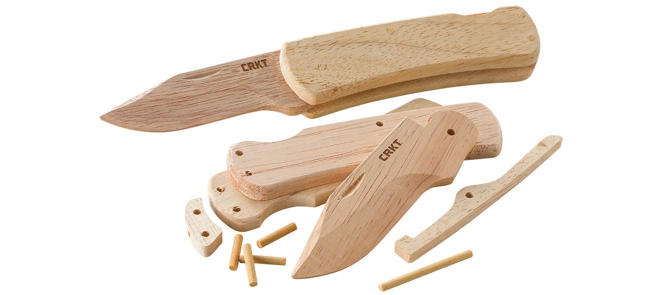 CRKT Nathan's Knife Kit: Wooden Pocket Knife, Drop Point Blade Design with Working Lock Back, Craft Project, Great for Kids 1032, Natural