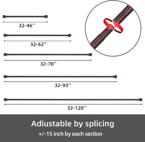 GXOACKJ Heavy-Duty Metal Curtain Rods - 2 Pack Brown, 66 to 120 Inch with Brackets