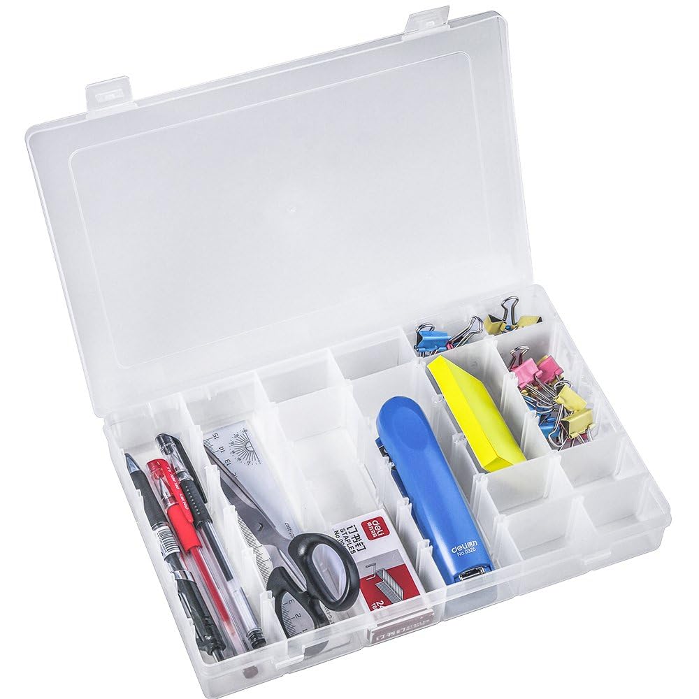 Opret 2 Pack 36 Grids Plastic Storage Box Clear Organizing Containers Craft Organizers and Storage with Adjustable Dividers for Washi Tapes Thread Craft Jewelry Fishing Tackles, Size 10.8×6.8×1.7in