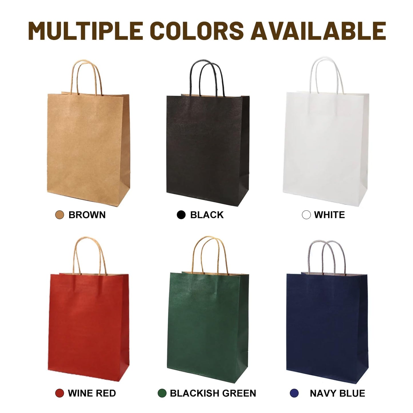 LIHOMR Gift Bags 8.25" x5.9 x3.15 100Pcs White Kraft Paper Bag with Handles for Small Business Christmas Bulk, Wedding, Party Favor, Shopping, Lunch, Halloween Trick-or-Treat Bags