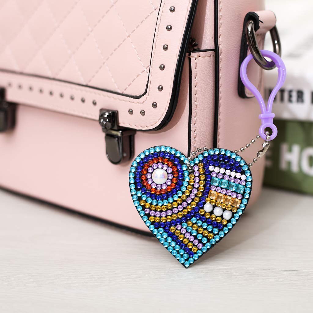 HXYQMMY 5PCS Diamond Painting Keychain -Diamond Art Kits for Adult Paint with Diamonds by Numbers Love Heart Pendant Diamond Art Keychains Crat