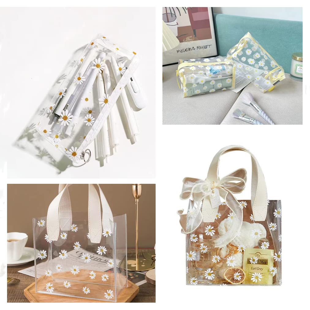 XHT 8 Pcs Daisy Jelly Vinyl, 21cmx30cm Waterproof Transluscent Glitter Flower Printed TPU Film for Pouches Keychains Jewelry Making