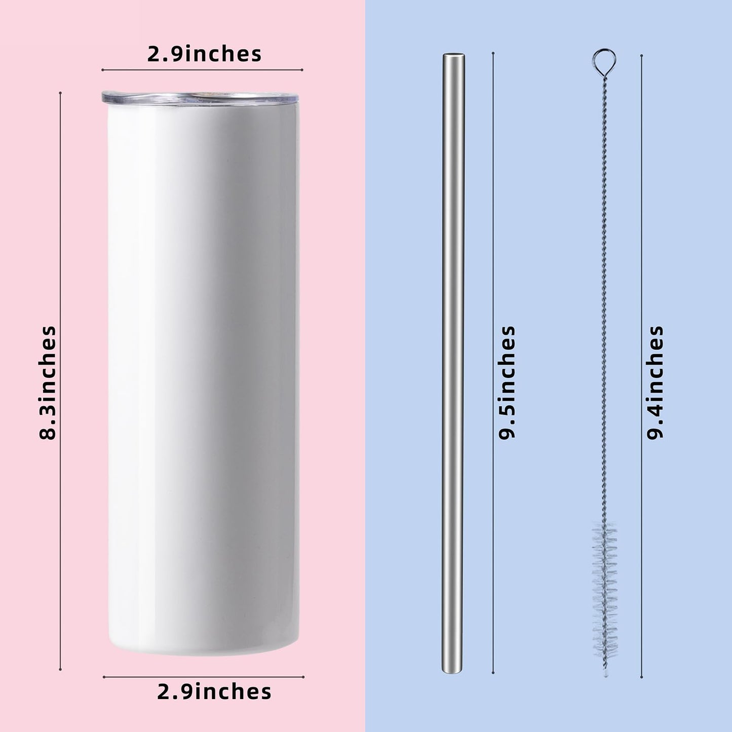 MURRICON Sublimation Tumblers 20 oz Skinny Straight,Stainless Steel Sublimation Blanks Skinny Tumbler,Double Wall Vacuum Insulated Tumblers,with lid and straw,10 Pack