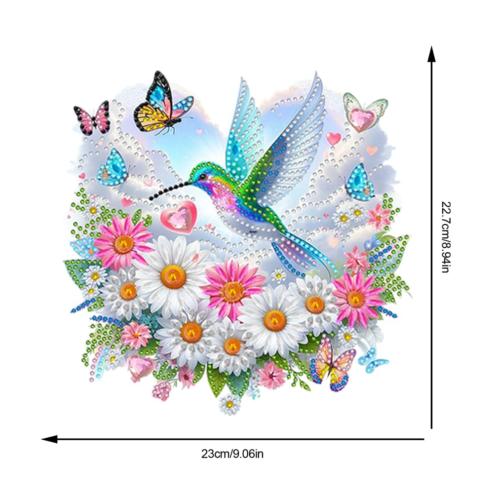 C'eitura Daisy Flowers Hummingbird Cloud Acrylic Special Shape Diamond Art Painting Hanging Pendant Kit - DIY Window Suncatcher for Home Wall Decor, Sparkling Garden Craft