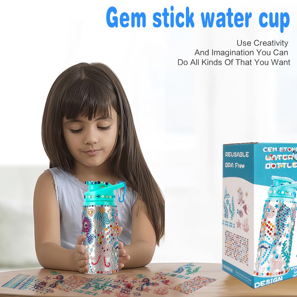 Graduation Gift for Kids, Decorate Your Own Water Bottle Kits for Girls Age 4 5 6 7 8 9 10-12 Year Old Girl Gifts, Mermaid Gem Diamond Painting DIY Arts and Crafts Gifts for Birthday Party Favors
