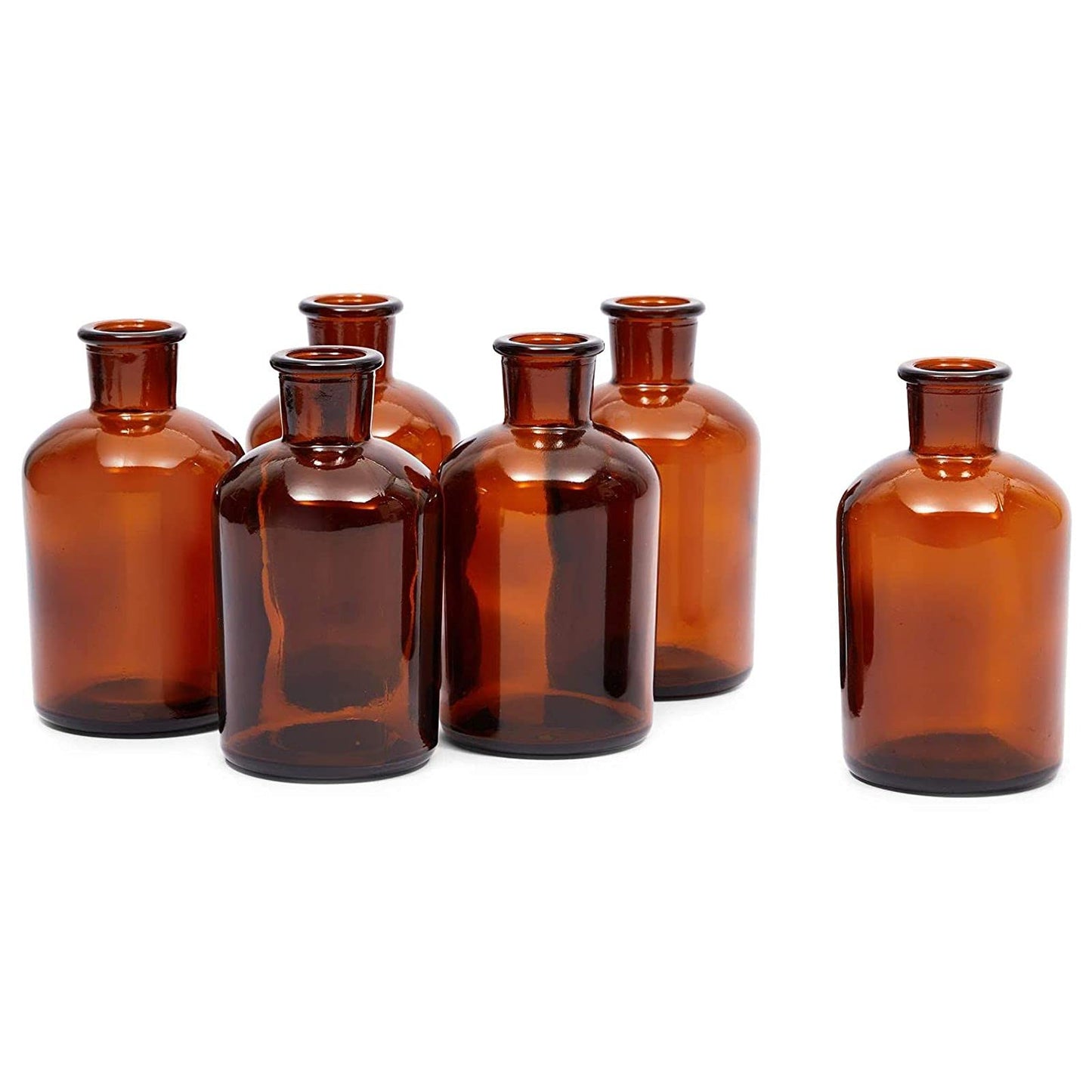 Farmlyn Creek 6 Pack Small Glass Vases for Centerpieces, Amber 7.5 oz Propagation Jars for Flowers, Table Centerpieces, Apothecary, Home Decor (2.8 x 5 in)
