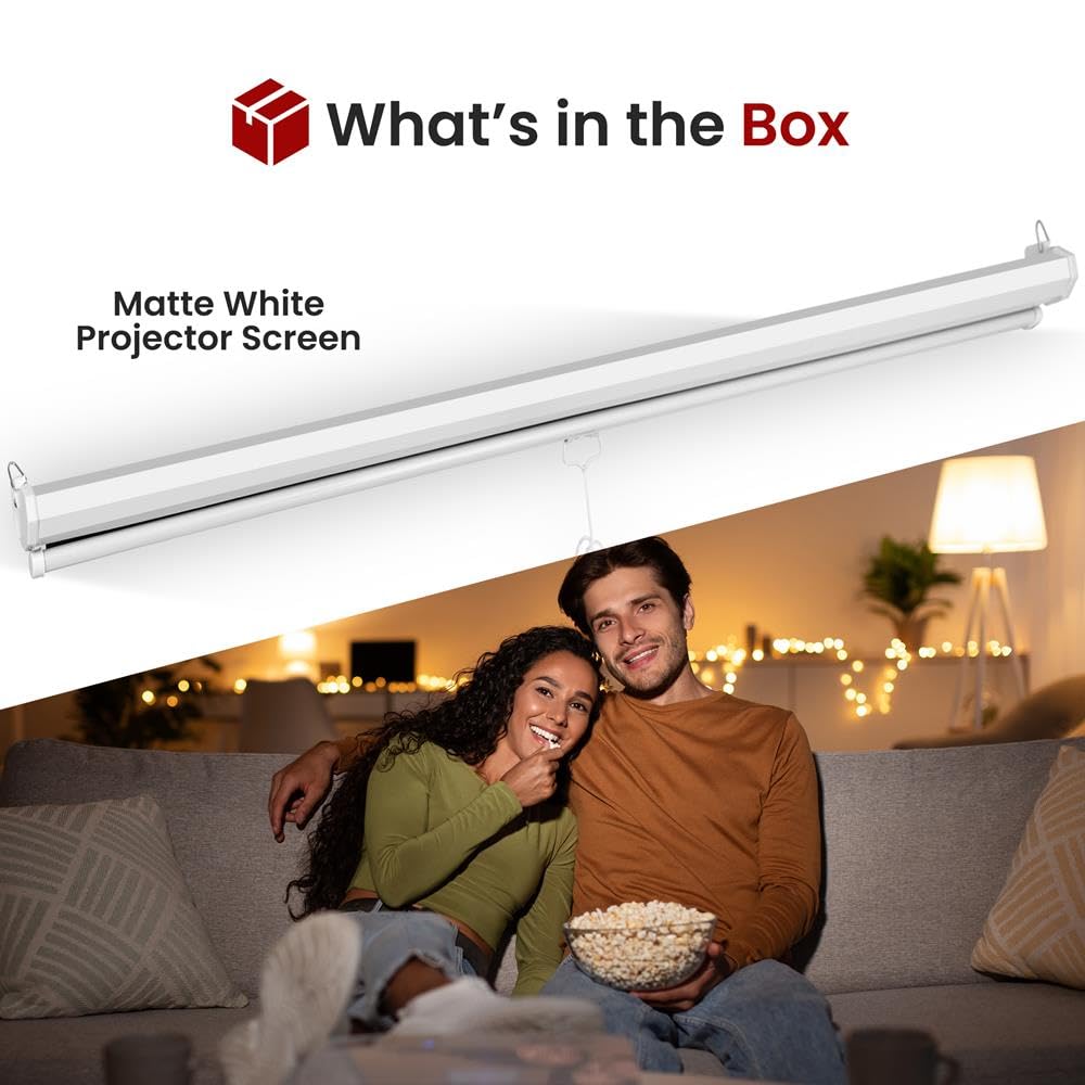 Pyle Manual Pull-Down Projector Screen - Universal 72-inch Roll-Down Retractable Manual Projection Screen w/ Auto-Locking, Adjustable Screen Height, Black Masking Border - 42.5" x 56.6" PRJSM7206