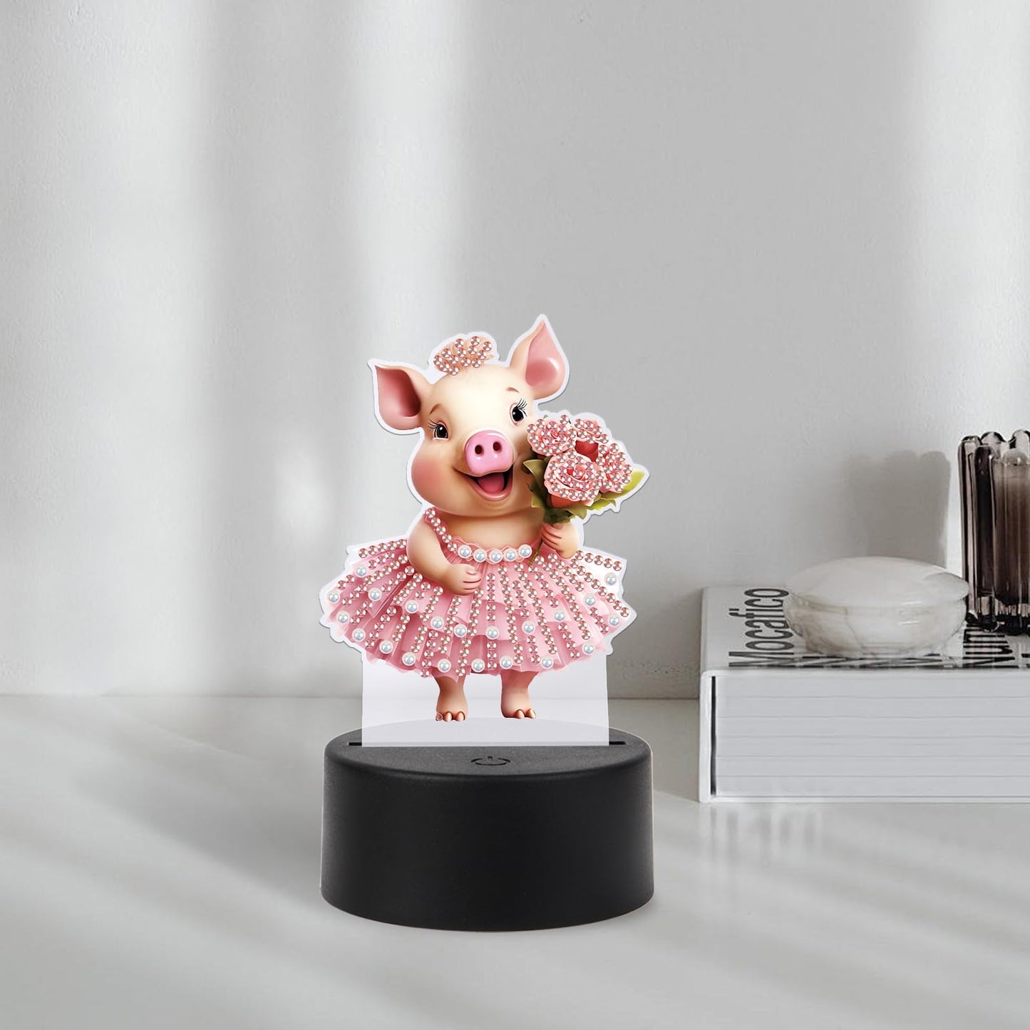JISHSHAY Diamond Painting Night Light Diamond Art Table Lamps Gem Art LED Lights Gem Painting Desk Lamp Mosaic Kits for Adults DIY Kits for Adults Paint by Numbers with Special Drills Pig Skirt