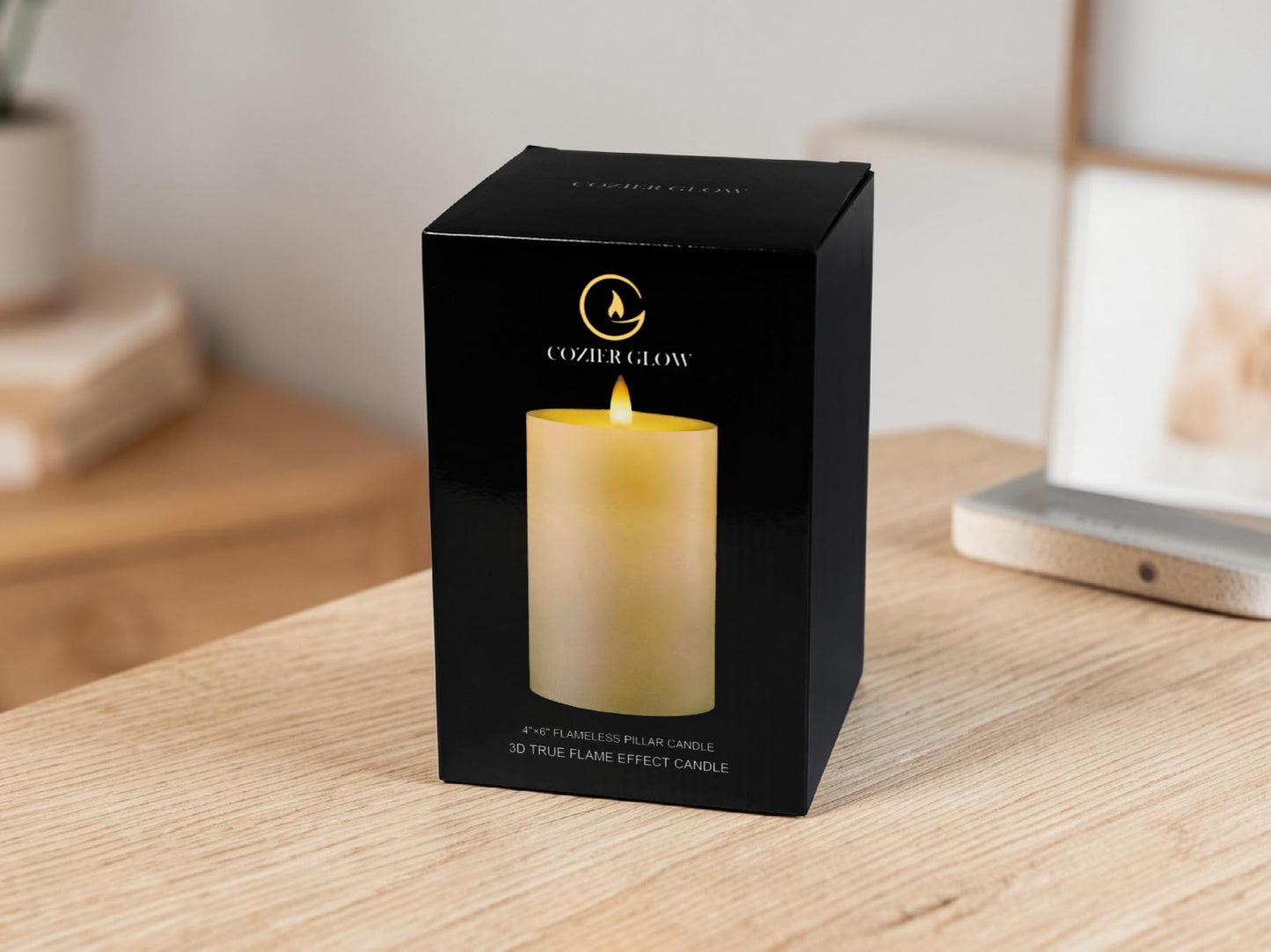 CozierGlow Flameless Pillar Candles Flickering with Remote Timer, Battery Operated LED Candles Up to 400 Hours, 3D Moving Flame Real Wax Candles, D4 x H6, Remote Included (White, 4inx6in)