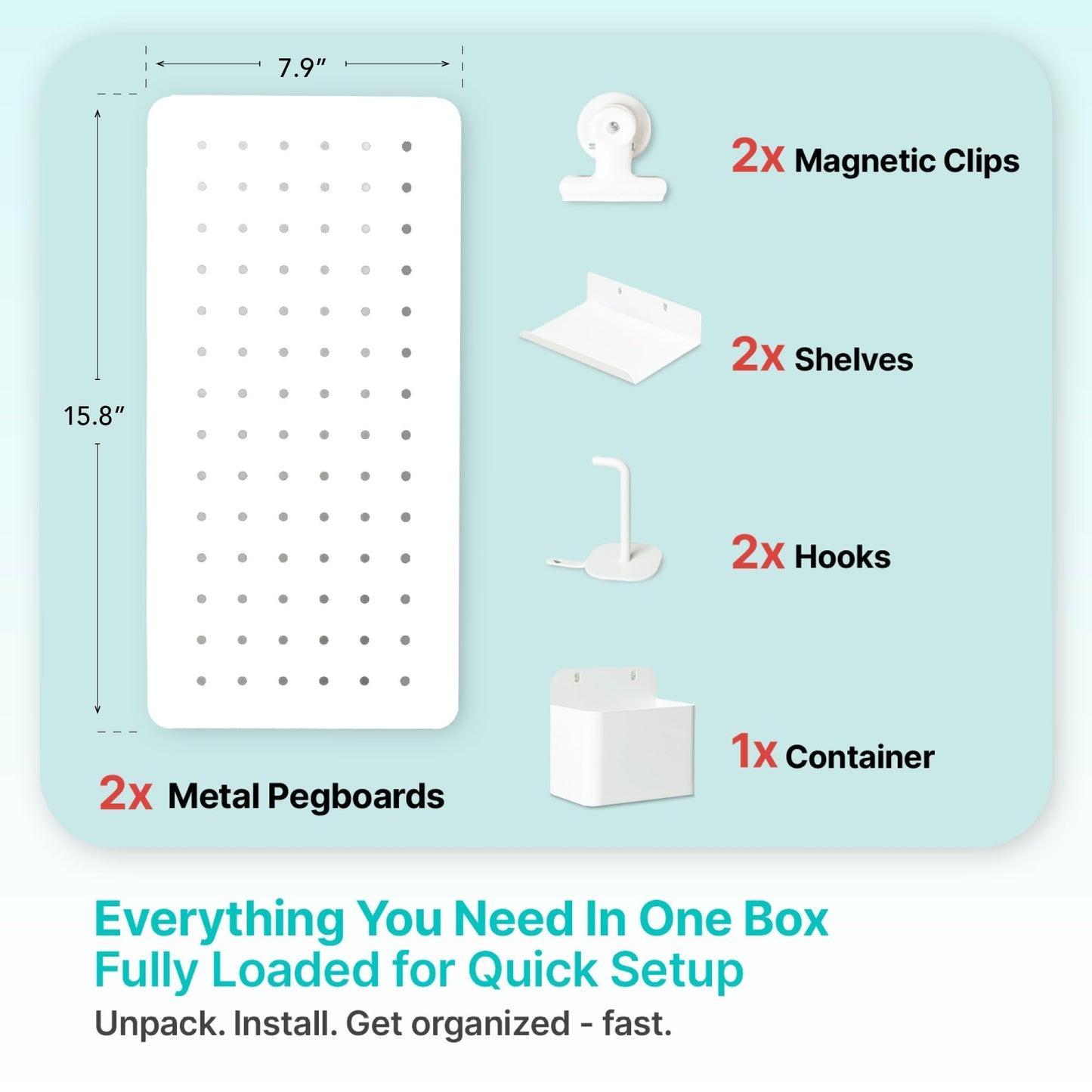 Pegnetic Upgraded Metal Pegboard Wall Organizer Kit – Magnetic, Heavy-Duty Peg Board with Shelves, Hooks & Clips – Wall Mount Storage for Office, Kids, Makeup, Garage & Home, Craft Organizer