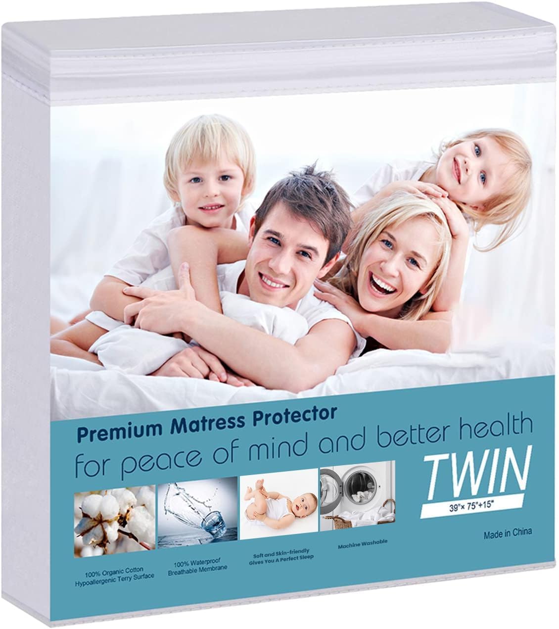 Waterproof Mattress Pad Protector, 100% Organic Cotton, Hypoallergenic, Breathable Deep Pocket Cover
