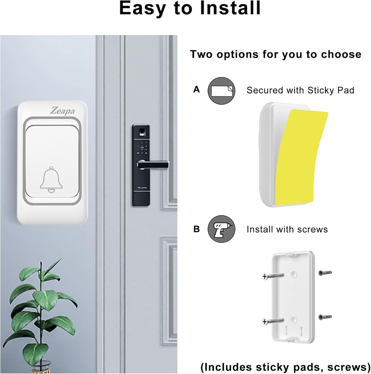 Wireless Doorbells, Plug-in, Battery Powered, Easy to Install, 1300 Ft Range, 60 Chime, LED Flash, Waterproof, Differentiate Various Doors, Silver, 2 Transmitter & 2 Receiver for Home, Office
