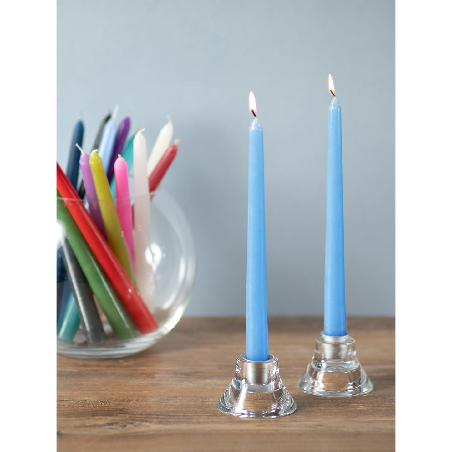 CANDWAX Light Blue 10 inch Taper Candles Set of 12 - Unscented Smokeless Dripless Tall Candlesticks - Perfect for Special Occasions, Ordinary Dinners and as Easter Candles - Light Blue Candle Sticks