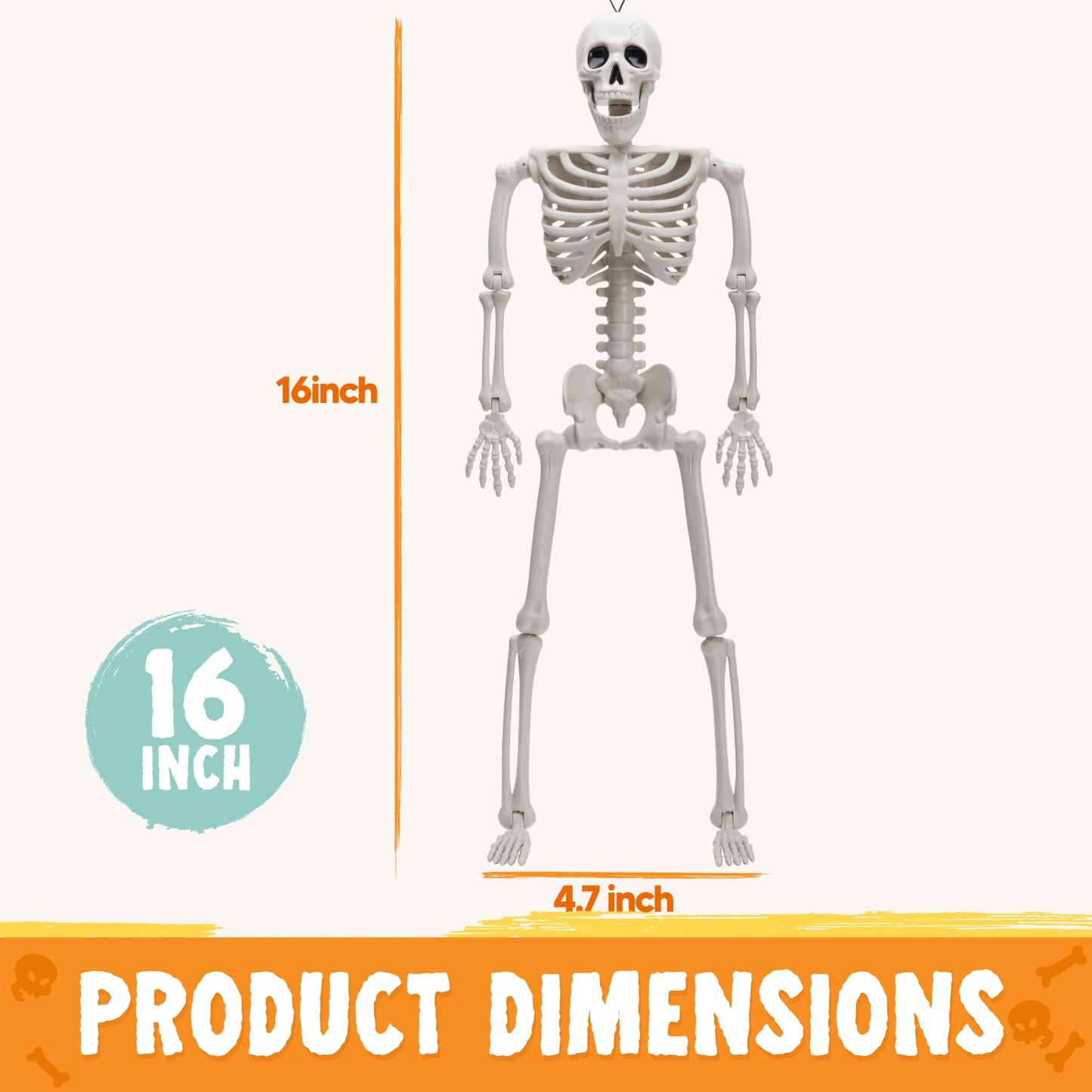 JOYIN 12 PCS 16" Halloween Skeleton Decor, Full Body Movable Stayable Joints Plastic Skeleton, Posable Hanging Skeletons for Halloween Decoration Indoor Outdoor, Graveyard Yard Party Decor