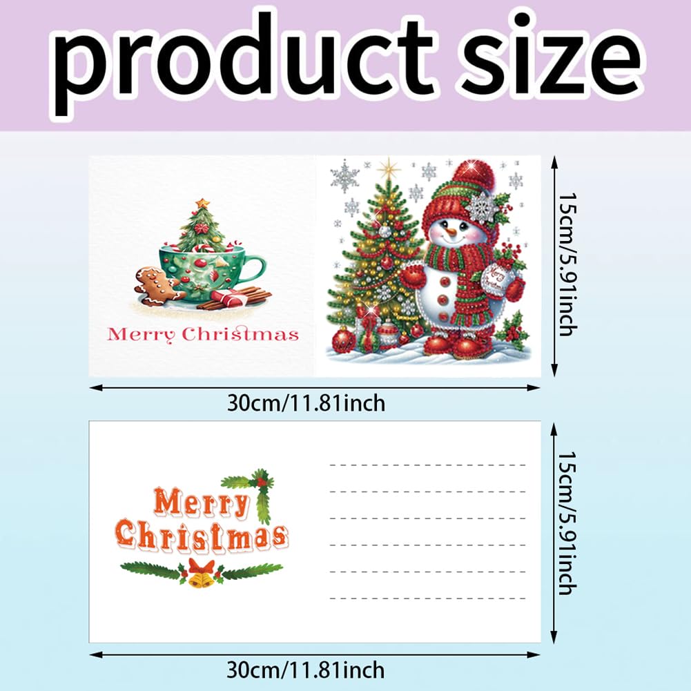 LAKEQUILL 6 PCS Christmas Diamond Art Painting Cards Kit with Envelopes DIY Greeting Card Making Craft for Adults Snowman & Santa Design |Holiday Birthday Gift Idea