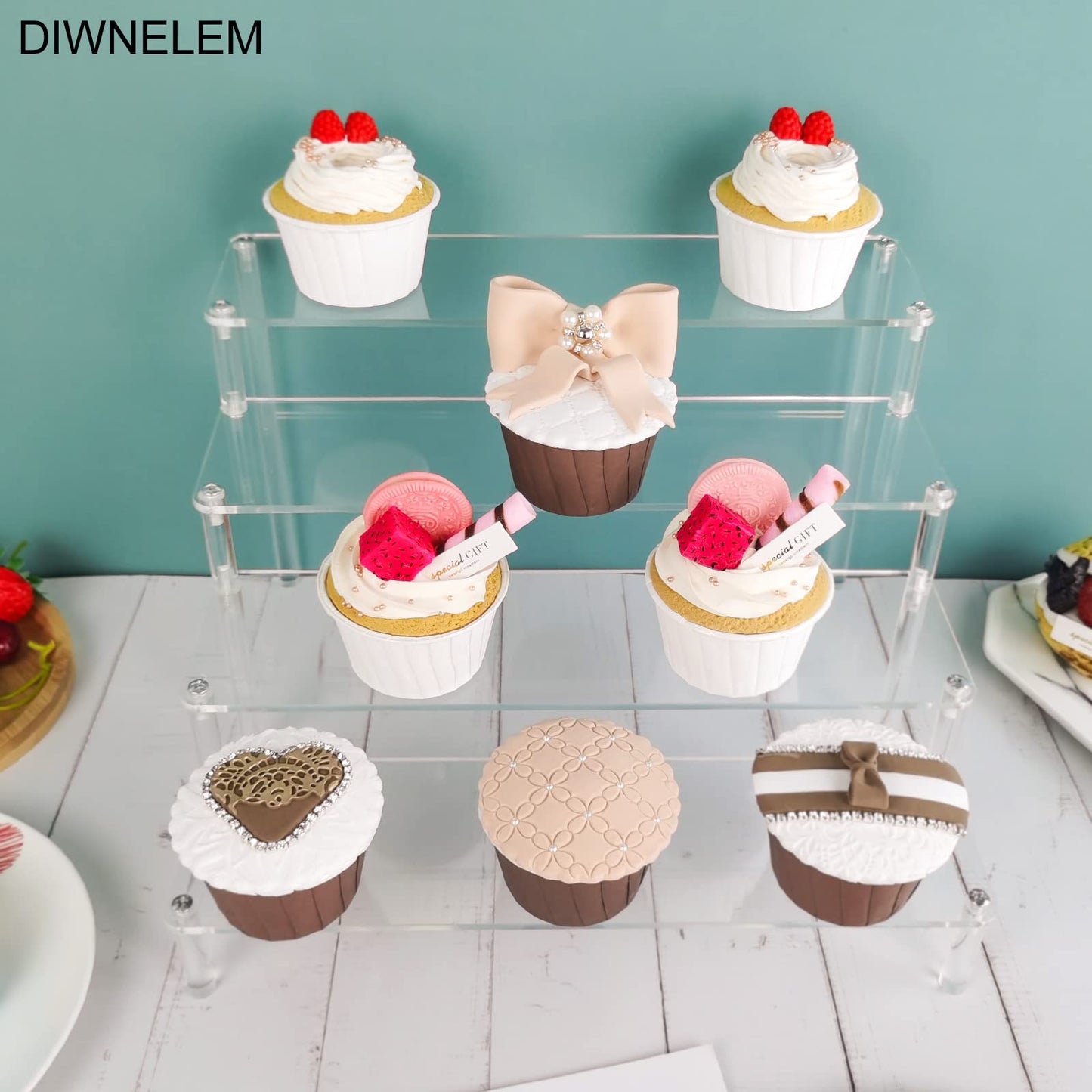 DIWNELEM 5 Tier Acrylic Risers - Acrylic Display Stands for Countertop Organizer, Collections and Cosmetics (11.6 * 11.8 * 9.6 inch)