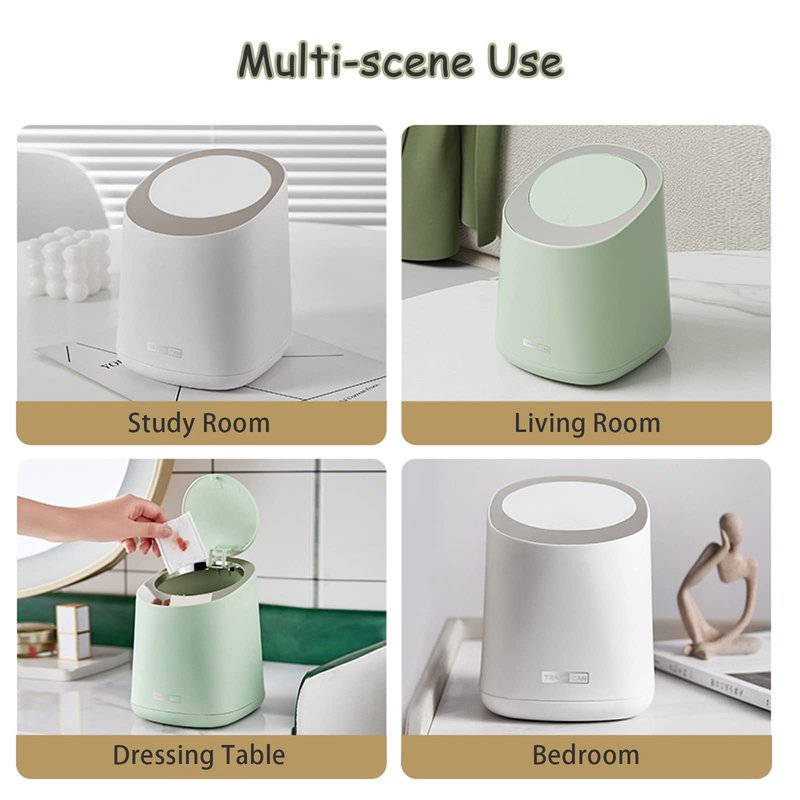 QLFJ-FurDec Mini Desktop Trash Can with 90 Trash Bags, Press-Type Countertop Wastebasket with Lid, Small Plastic Garbage Can for Bathroom Bedroom Living Room Dressing Table(White)