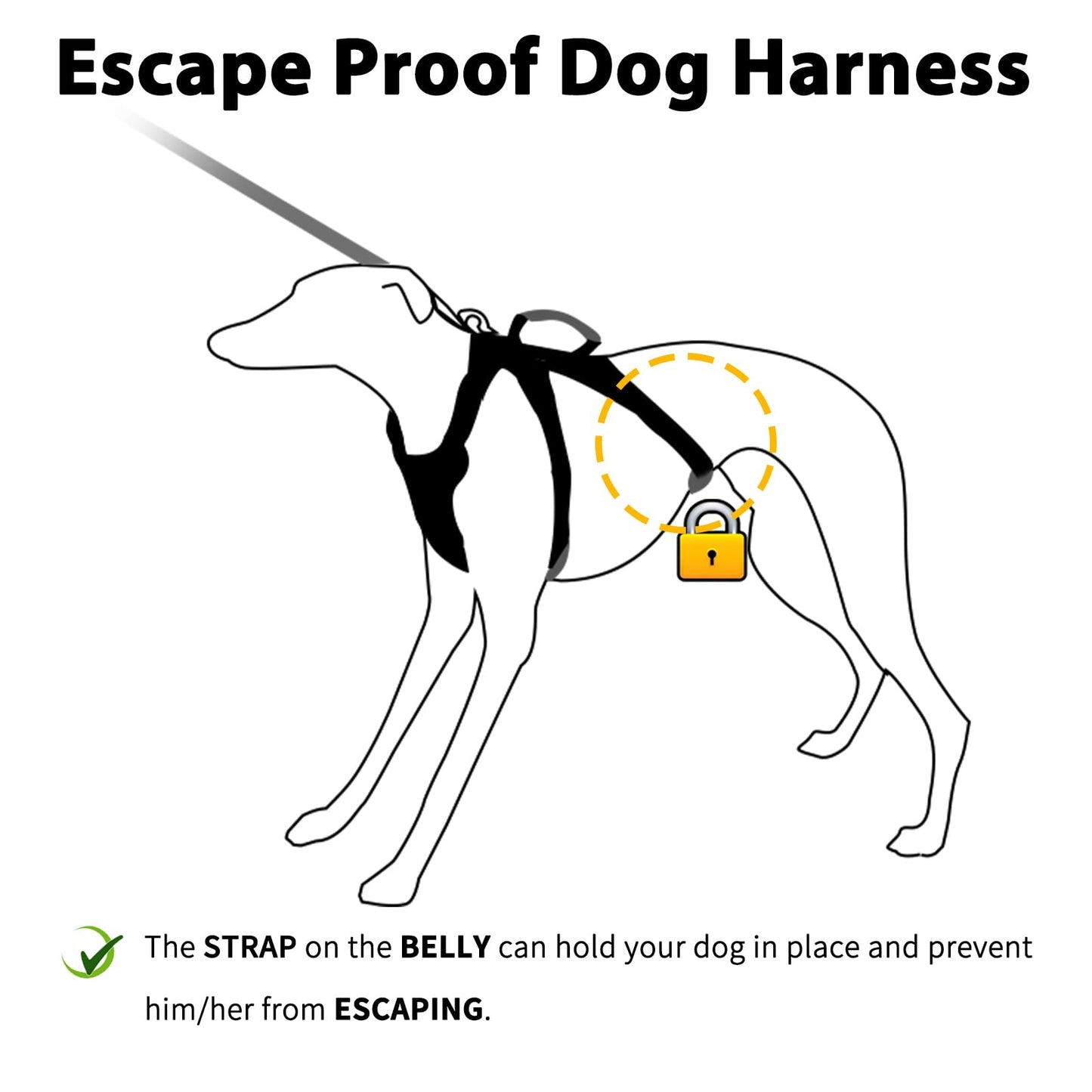 Huntboo Escape Proof Harness, No Slip Dog Harness Escape Proof, Fully Reflective Harness with Handle, Breathable, Durable, Adjustable Vest for Medium Dogs Walking and Training Gear (Black, M)